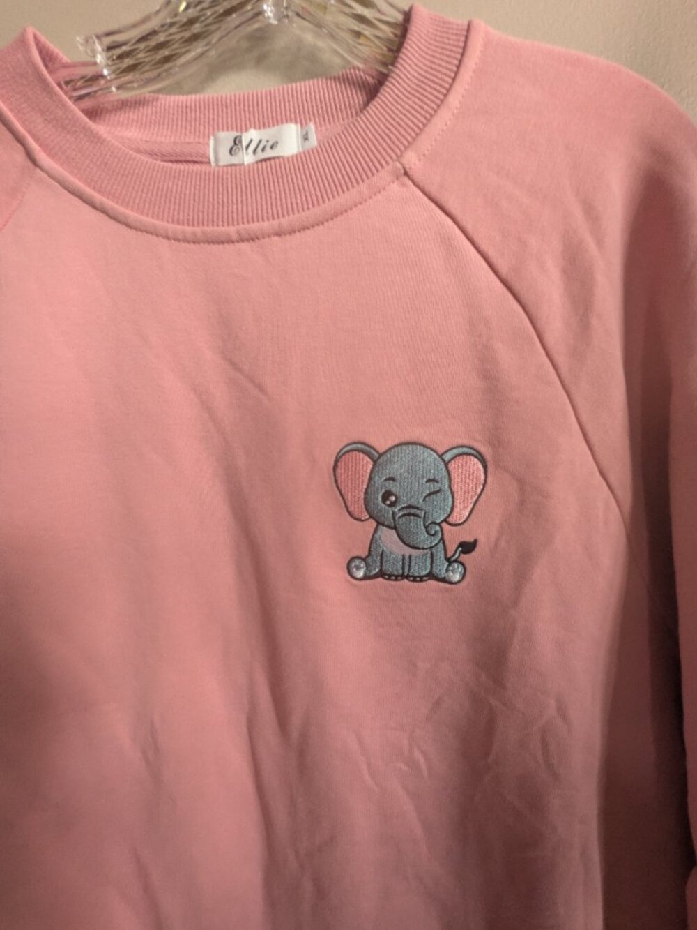 ellie embroidered meme quote pink elephant sweatshirt size XL #788 - Picture 2 of 6